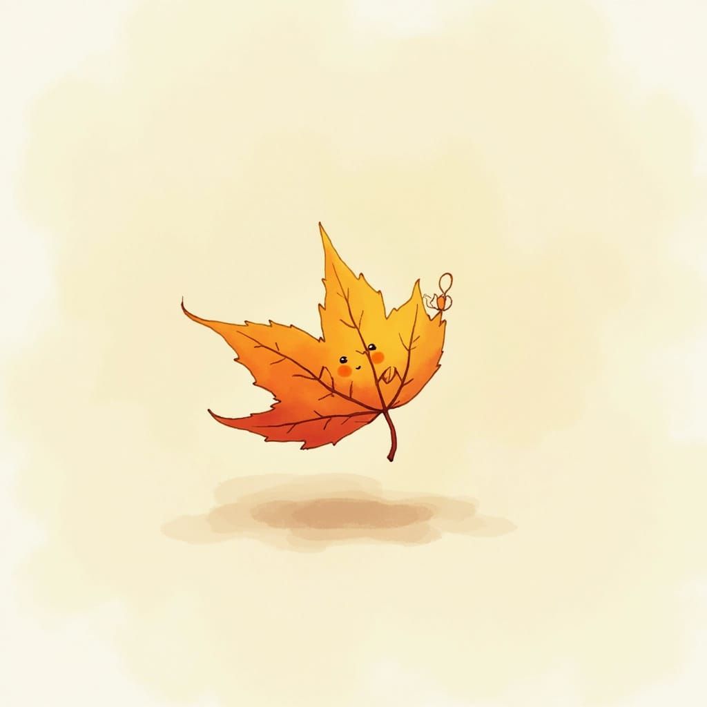Friendly Autumn Leaf Face with Tiny Hands in Watercolor