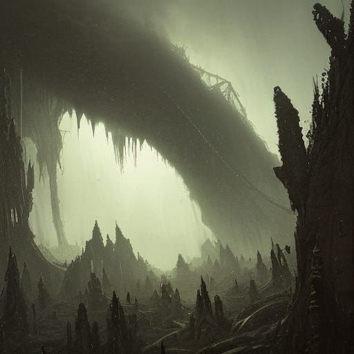 Creepy Alien Castle on Alien Planet in Giger Style