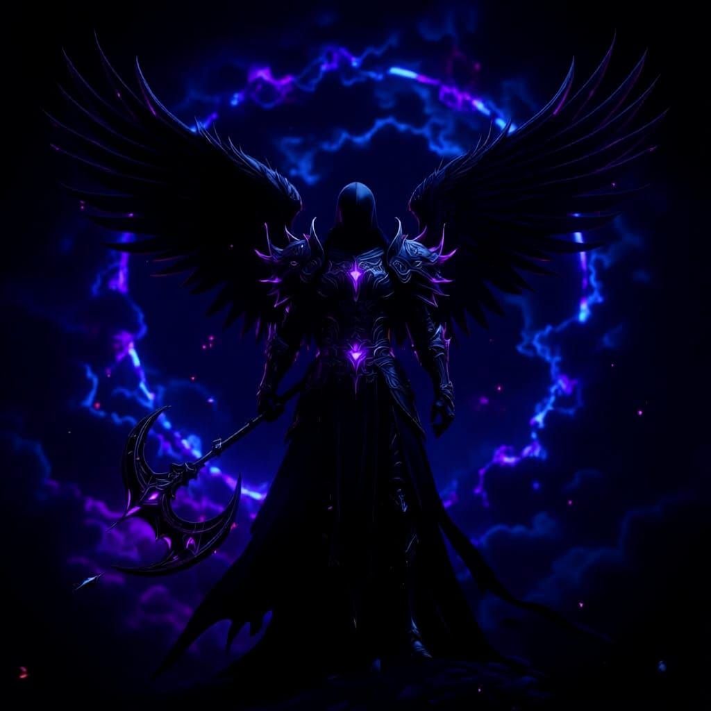 Fallen Angel in Dark Obsidian Armor