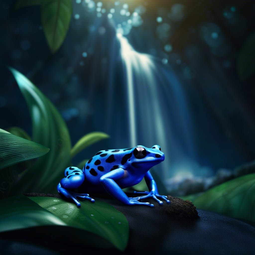 Blue Poison Dart Frog in Lush Jungle