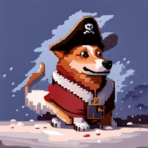 Pirate Corgi in Retro Pixel Art Style