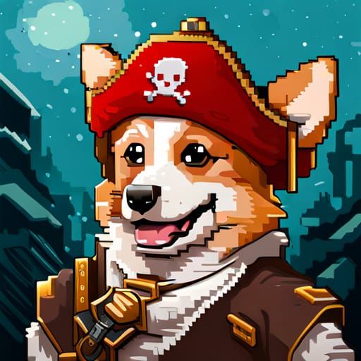 Pirate Corgi in Retro Pixel Art