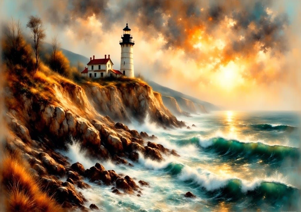 Coastal Lighthouses at Sunset in Photorealistic Detail