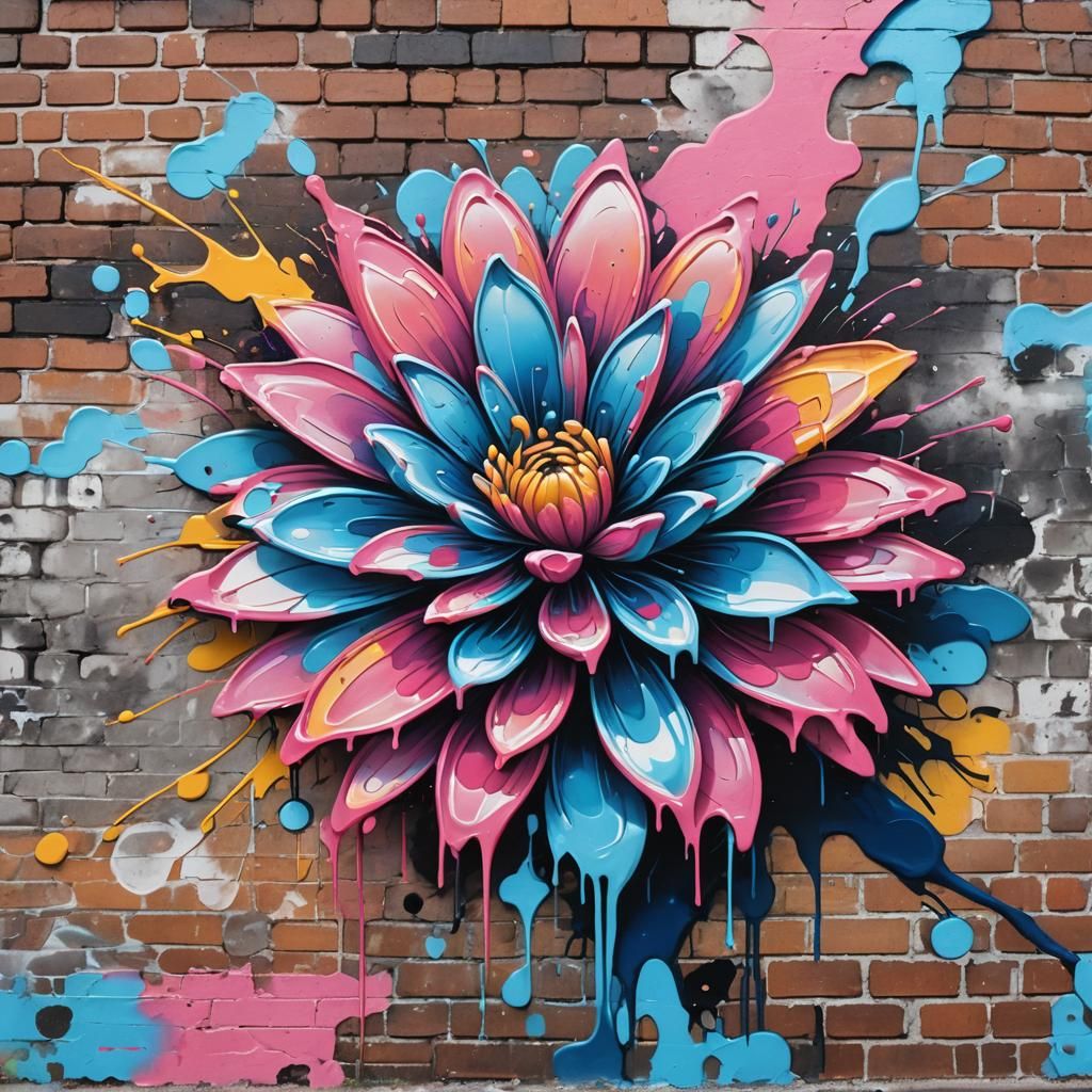 Vibrant Graffiti Flower Art on Brick Wall