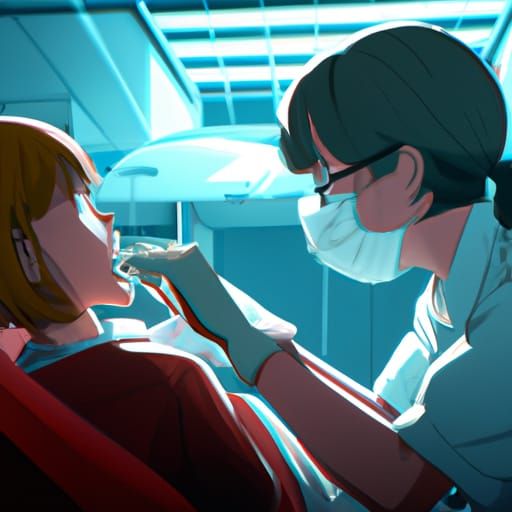 Dentist Fixing Cavity: Anime Illustration in Ghibli Style