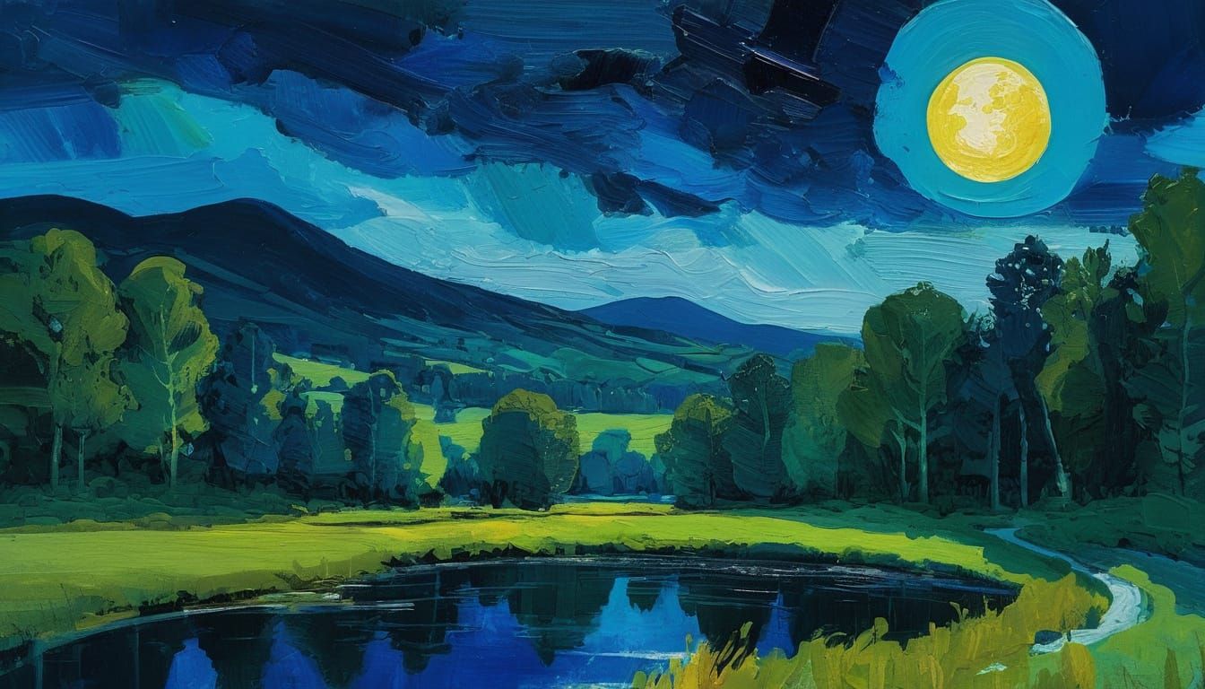 Vermont Landscape in Gouache Impasto Style