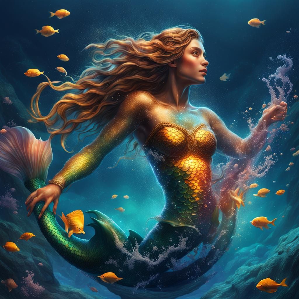 Hyperrealistic Magic Mermaid in a Colorful Sea