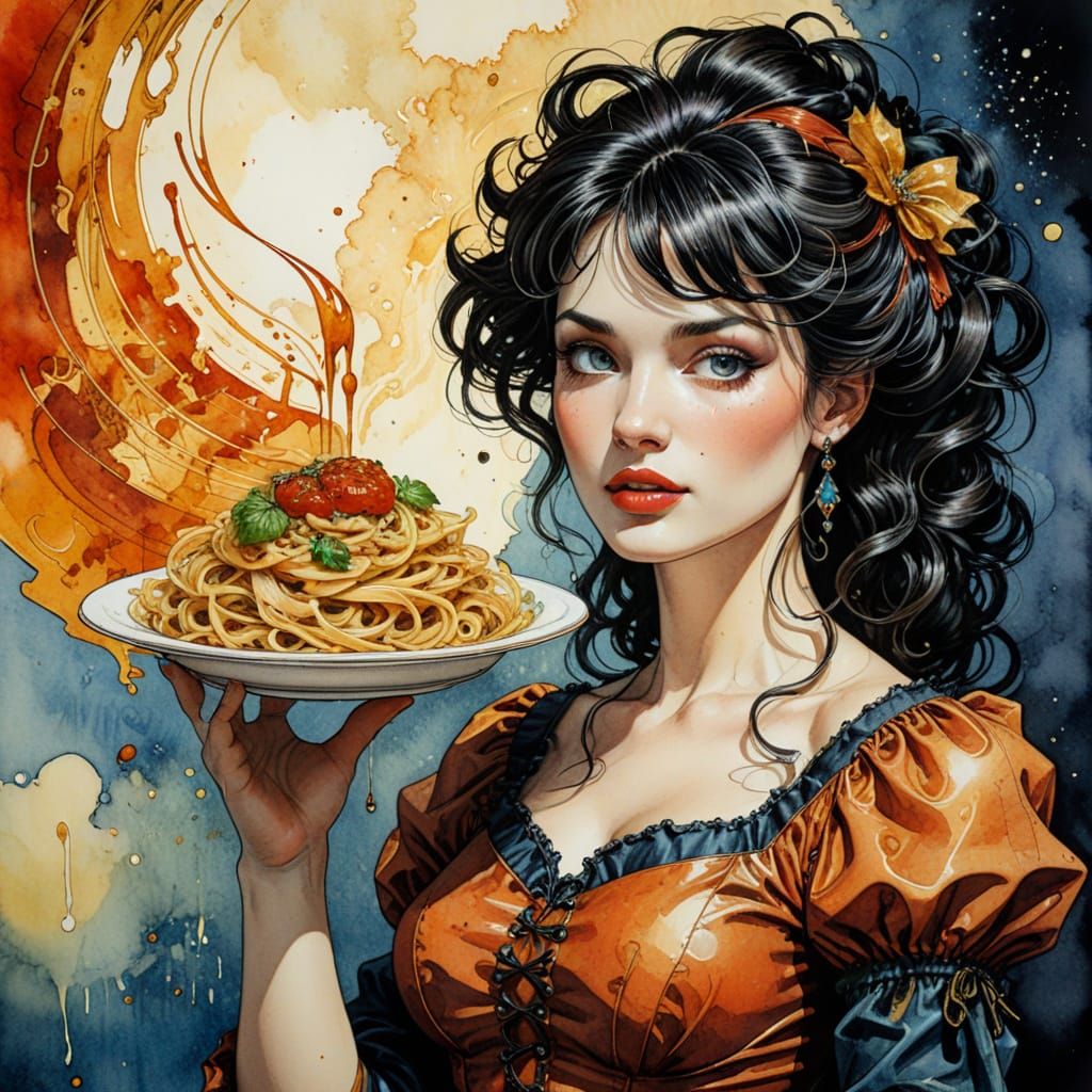 Surreal Pasta Portrait in Comic Book Style