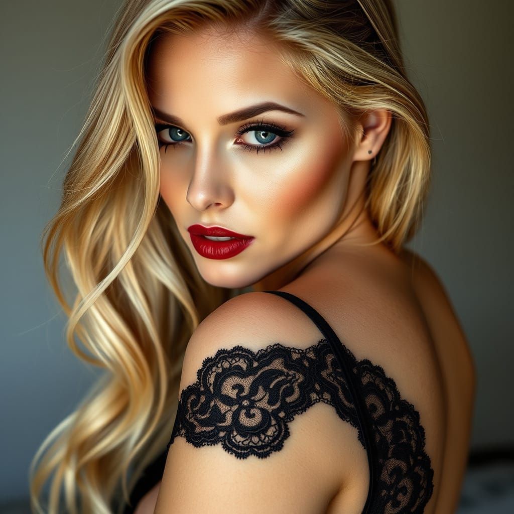 Glamorous Blonde Woman in High-End Lingerie