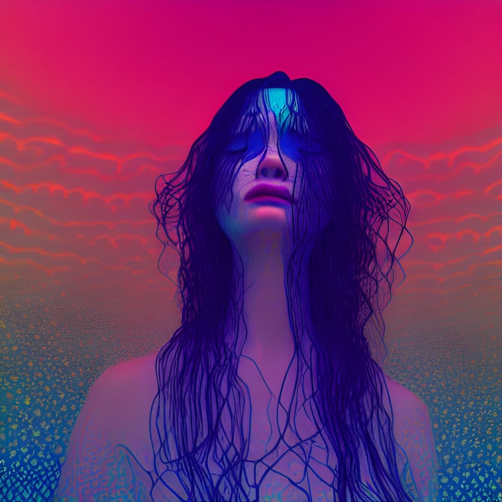 Depressed Woman in Klimt-Inspired Psychedelic Art