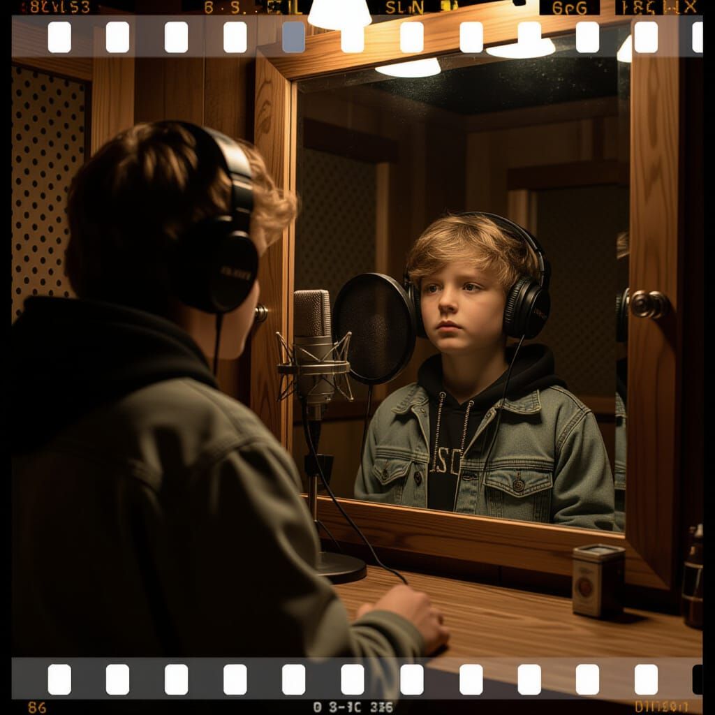 Rapper's Reflection: A Cinematic Studio Scene