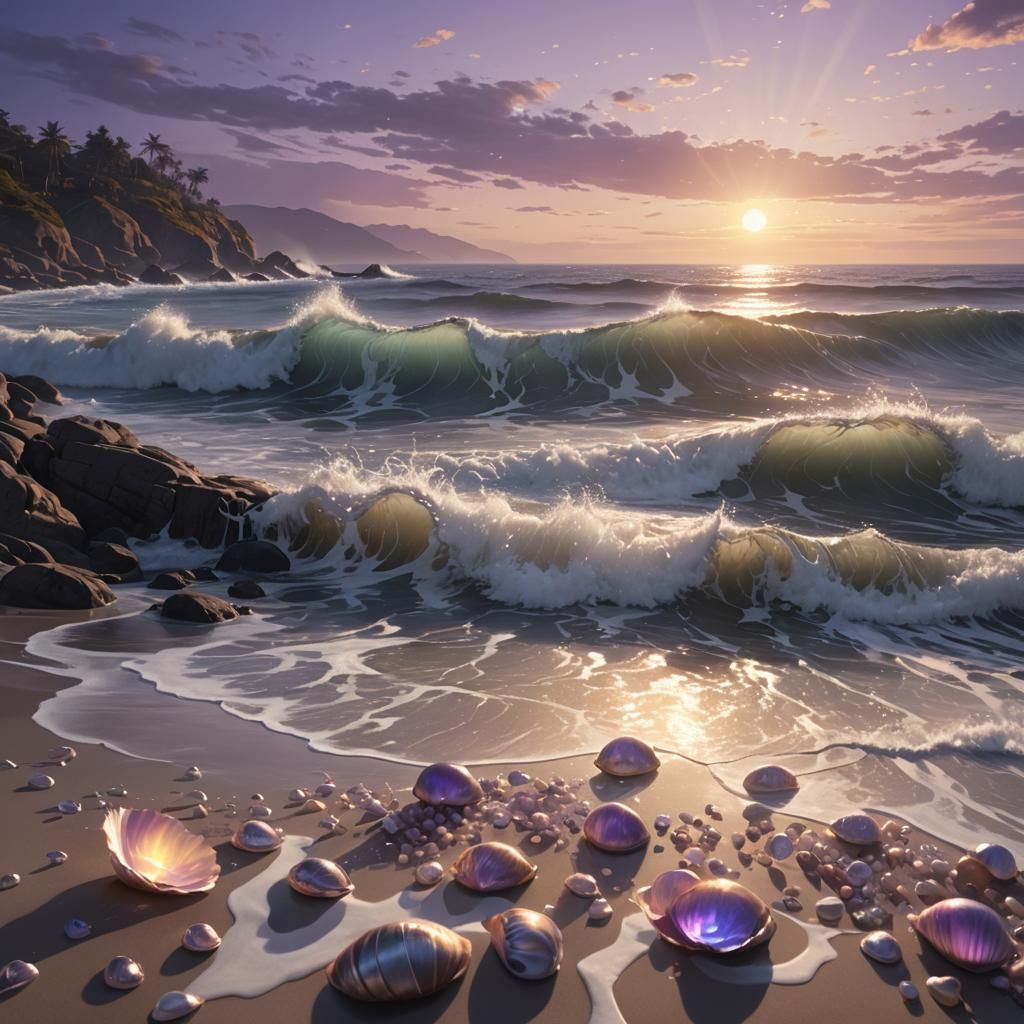 Magical Ocean Wave at Sunset: Fantasy Matte Painting