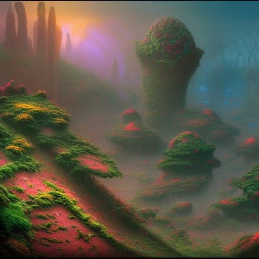 Overgrown City on Mars with Alien Plants
