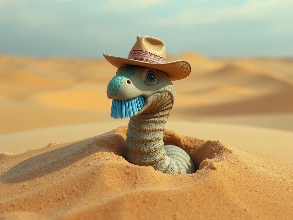 Surreal Sandworm Cowboy Emerges in Desert Landscape