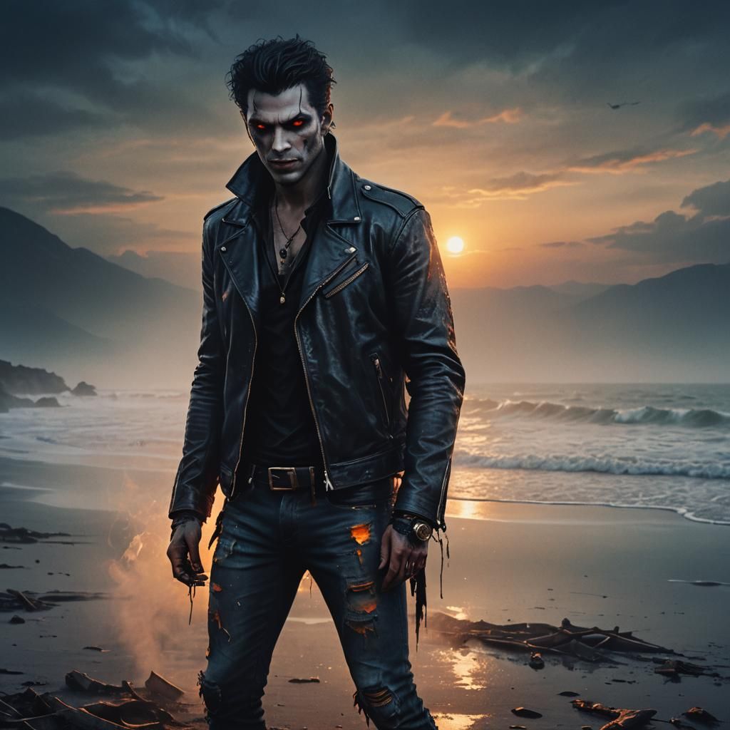 Gothic Vampire Emerges from Sunset Mist