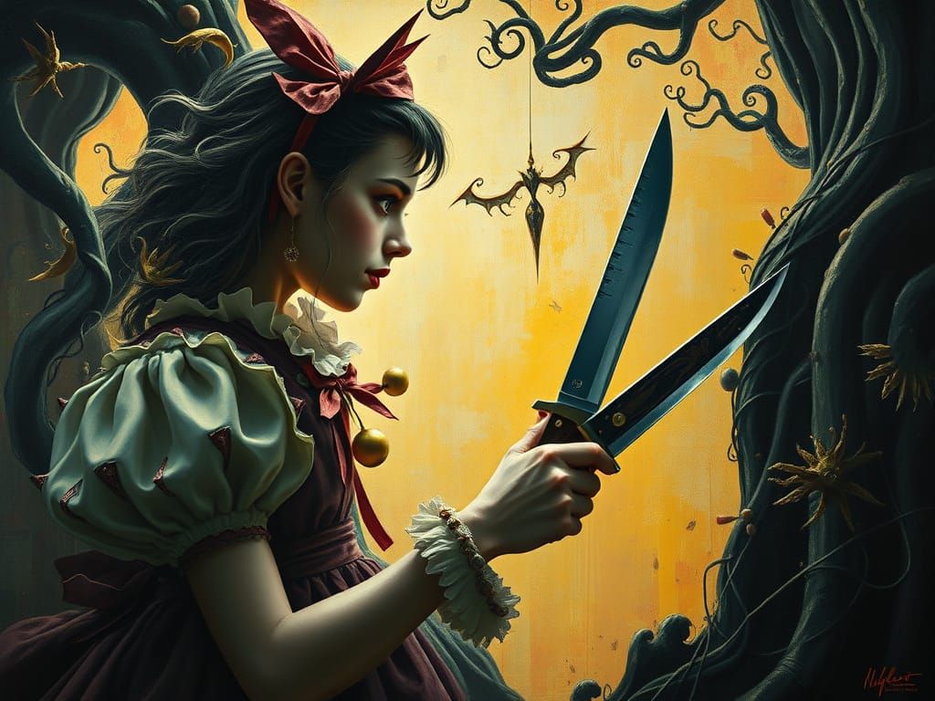 Greg Rutkowski-Style Surreal Painting of Alice in Wonderland...