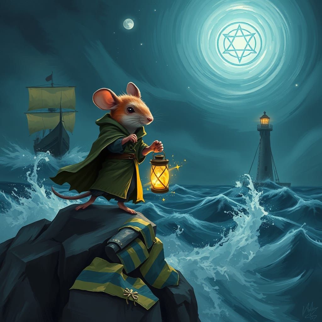 Mouse Hero Amidst Cosmic Storm, Digital Painting