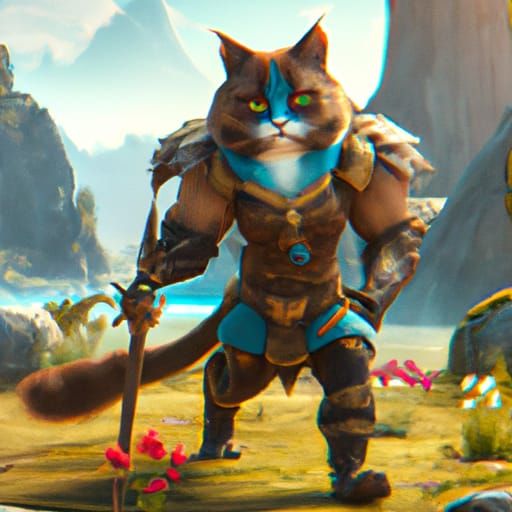 Cat Warrior's Fantasy Adventure in Digital Painting