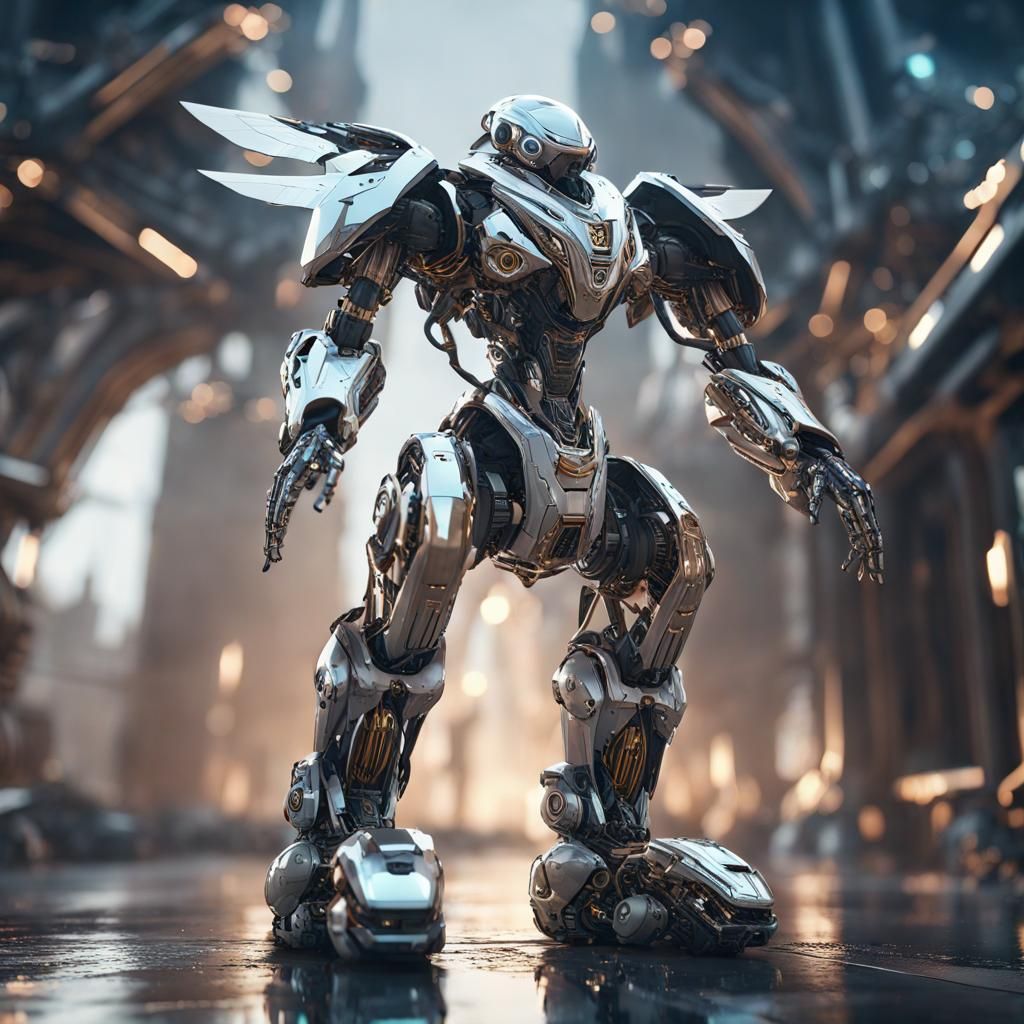 Futuristic Robotic Angel in Sci-Fi Style
