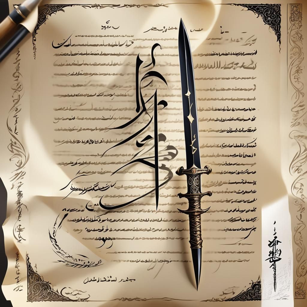 Quill Sword Design Writing Urdu Letters: Anime Art