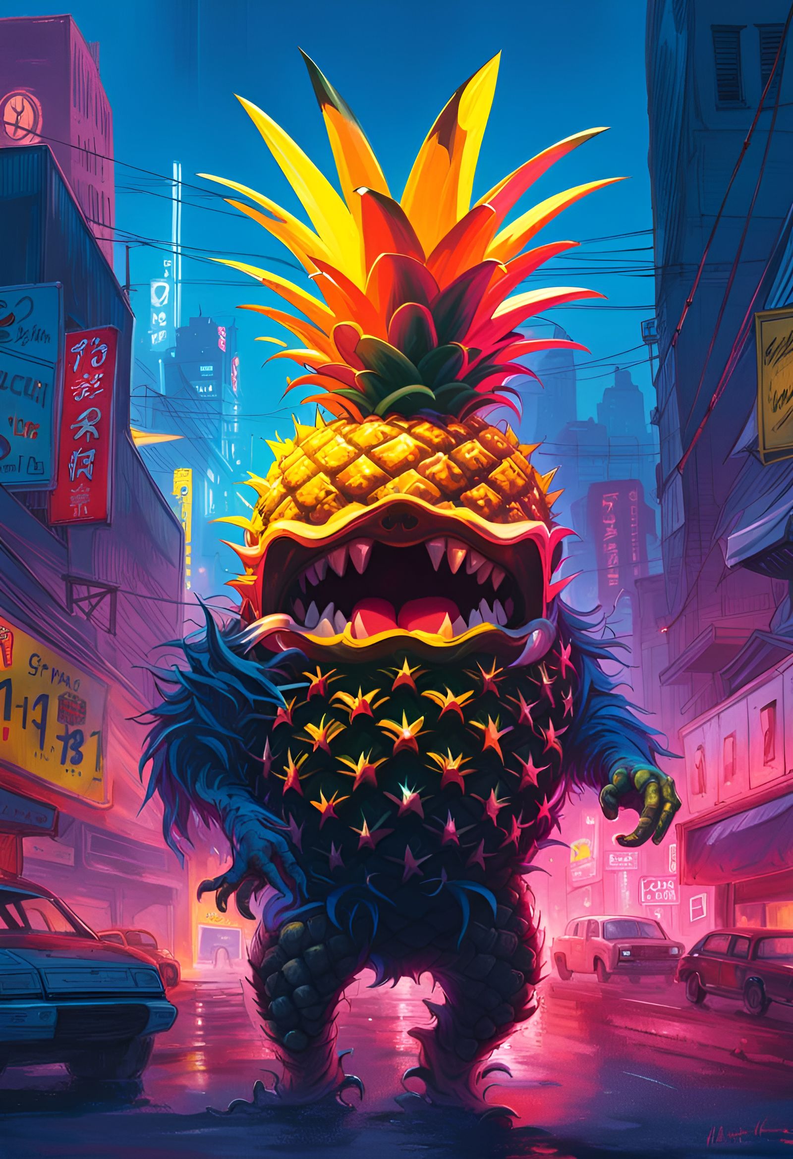 Pineapple Kaiju in Cyberpunk Neo Tokyo