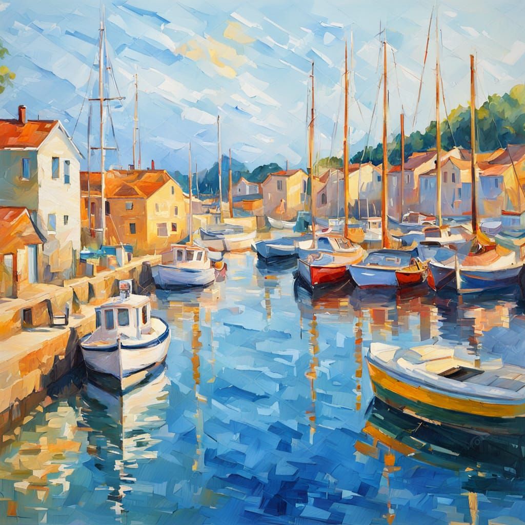 Vibrant Impressionist Harbor Scene in Golden Light