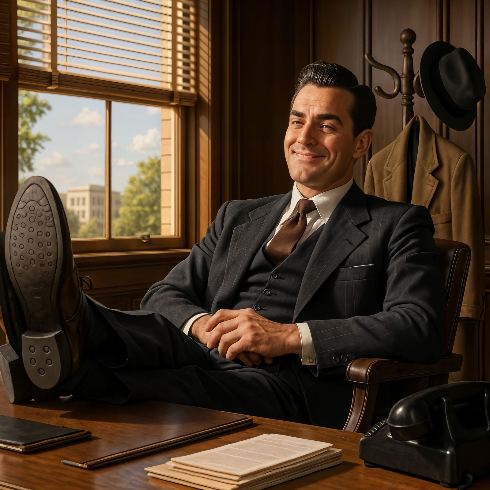 Confident Executive in 1950s CGI Office