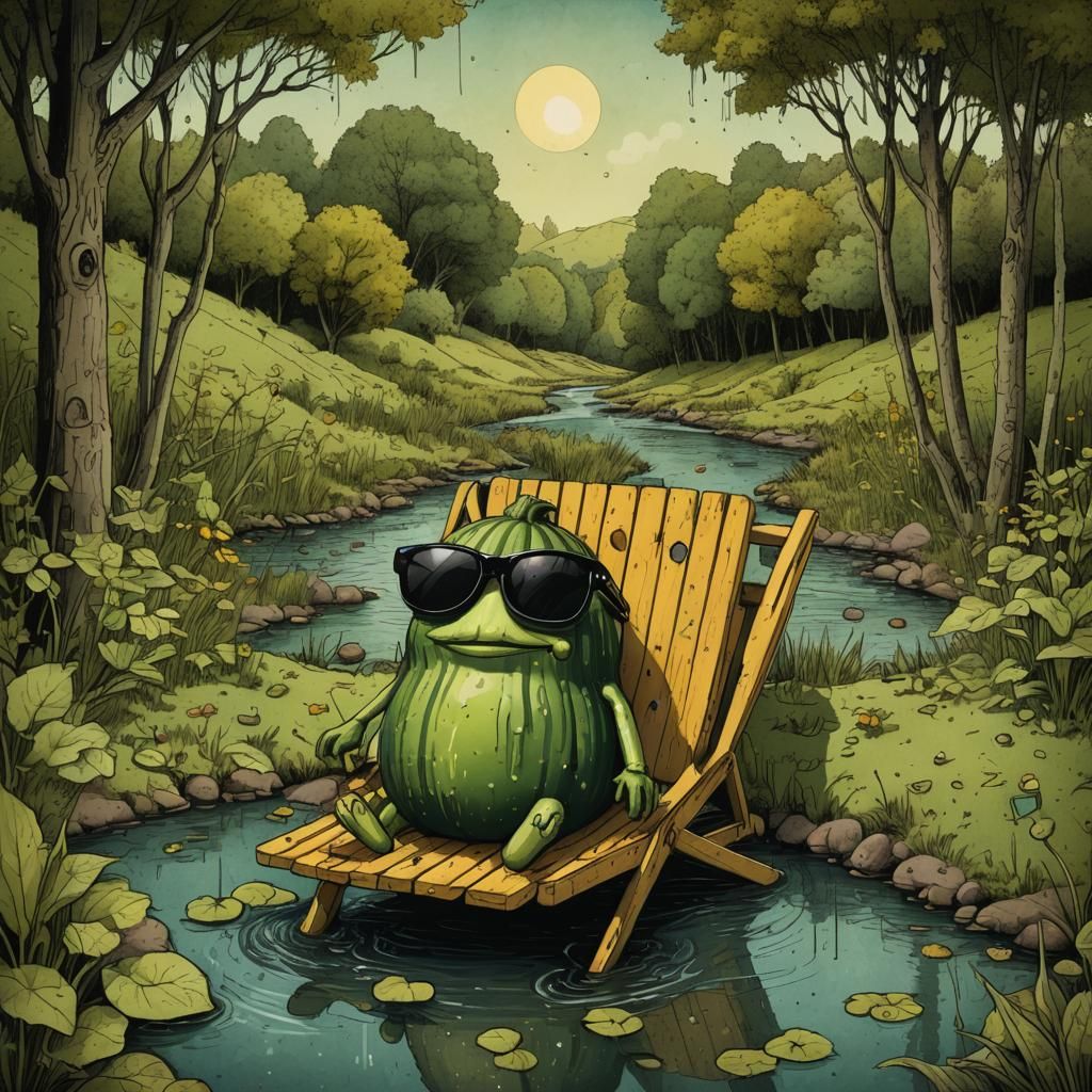 Courgette in Deckchair: Cartoon Comic Splatter Ink