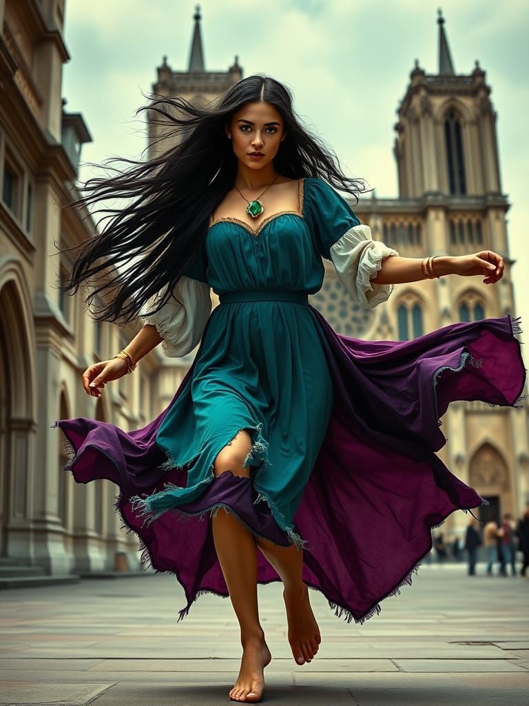 Dancing Belle of 15th Century France in Vibrant, Impressioni...