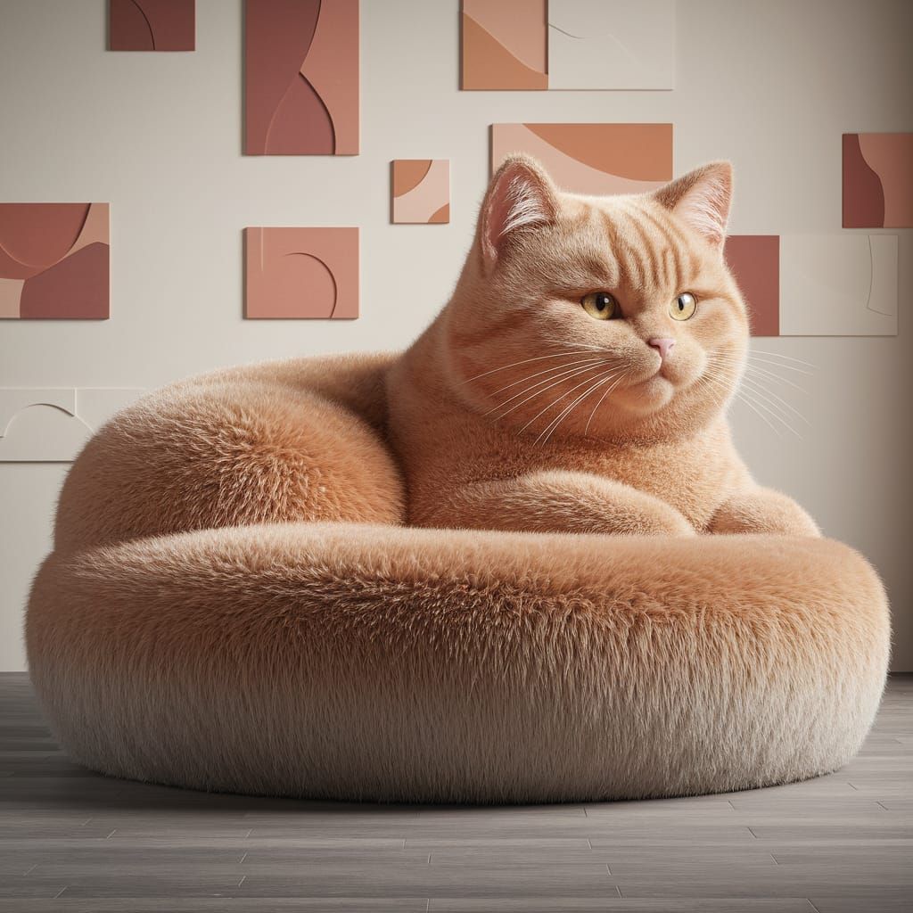 Surreal Whimsical Cat Couch in Warm Earthy Tones