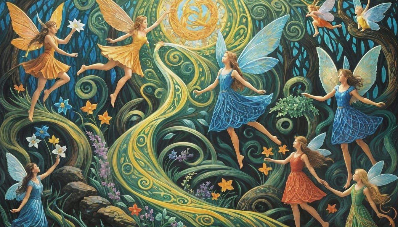 The Sidhe Welcome the Tuatha de Danann in Neo-Impressionism