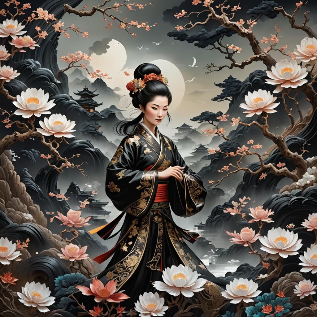 Vintage Asian Lacquer Art: Women in Martial Arts