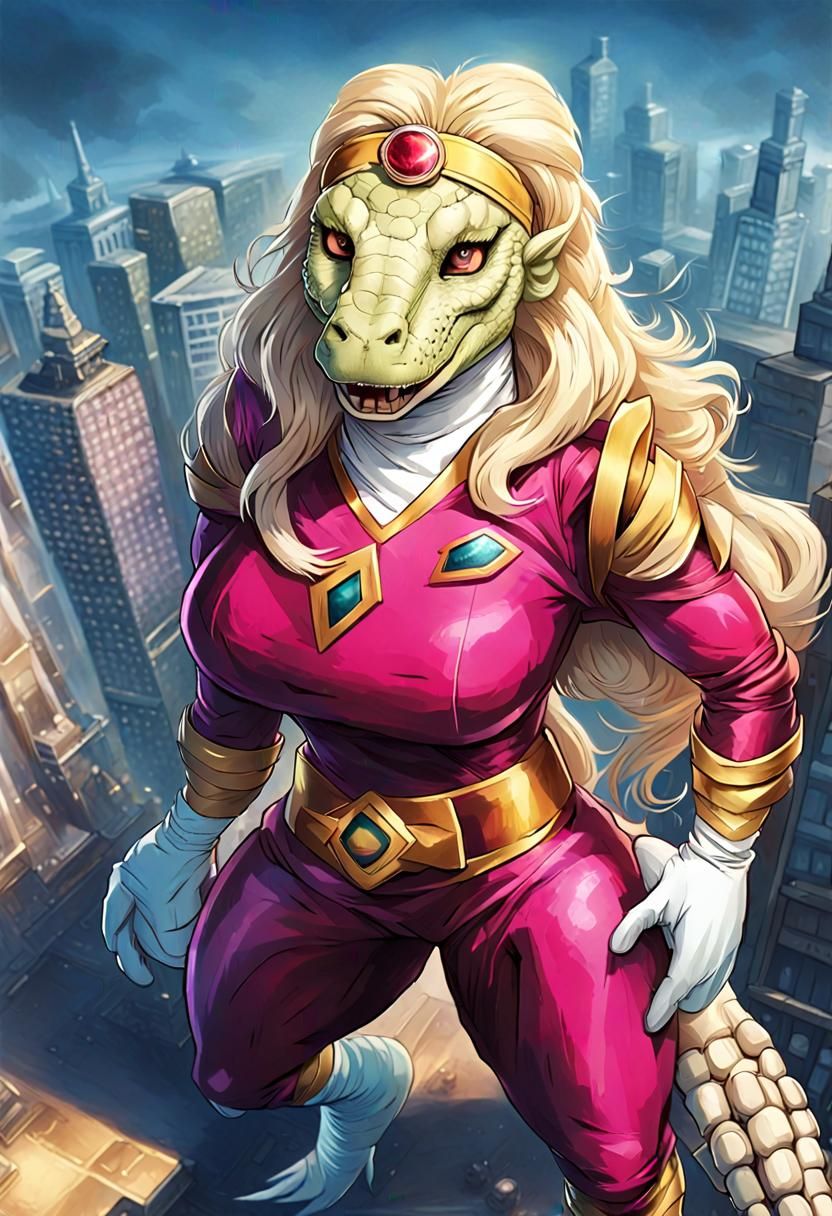 Kaiju Crocodile Superhero in Comic Book Art