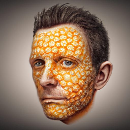 Surreal Portrait of Fruit-Faced Man