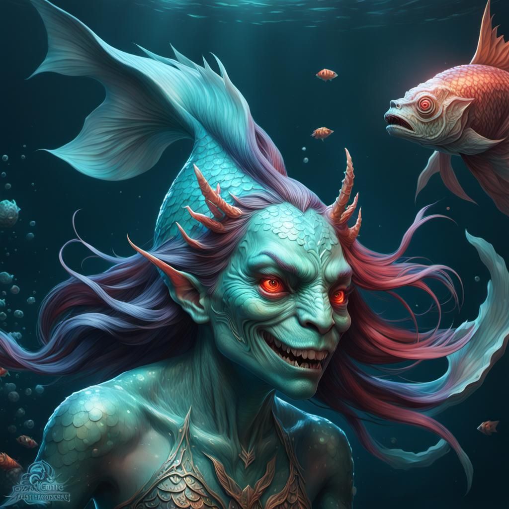 Demonic Mermaid Portrait in Hyperdetailed Digital Art