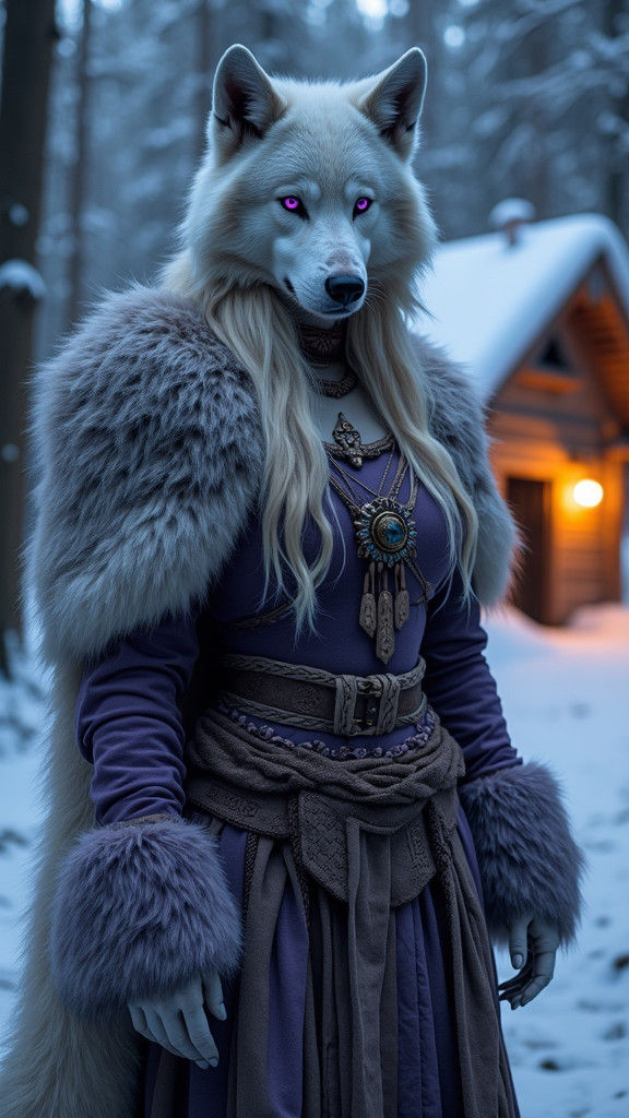 Arctic Wolf Woman Shaman in Hyper-Realistic Style