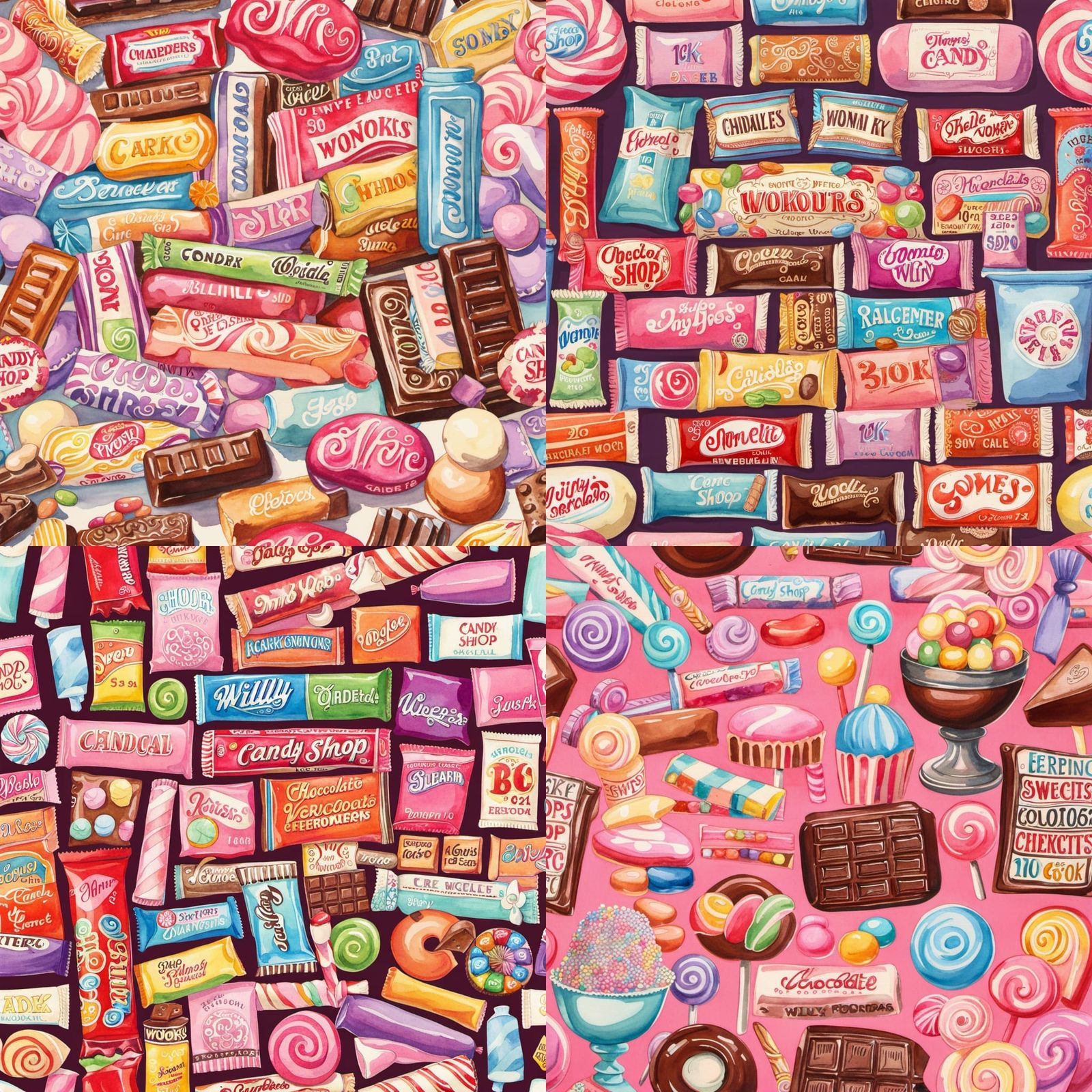 Retro Candy Shop in Watercolour Style