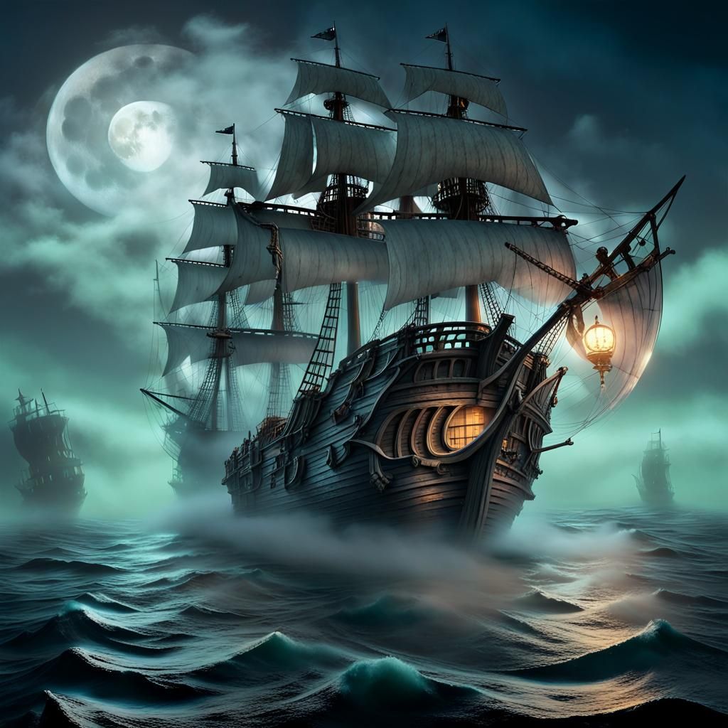 Ghostly Pirate Ship Emerges from Misty Depths