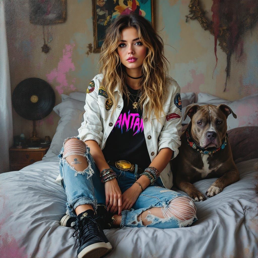 Funky Rockstar Woman in Luxury Oil Painting Style