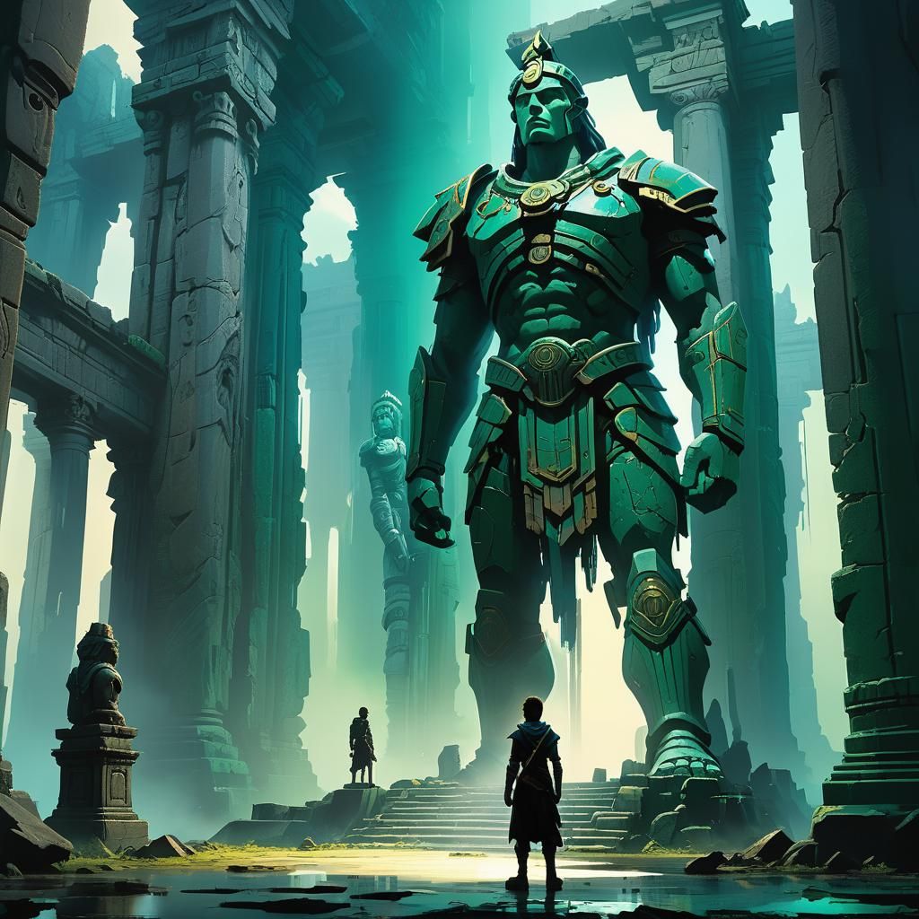 Young Warrior Honors Parents in Ruined Temple