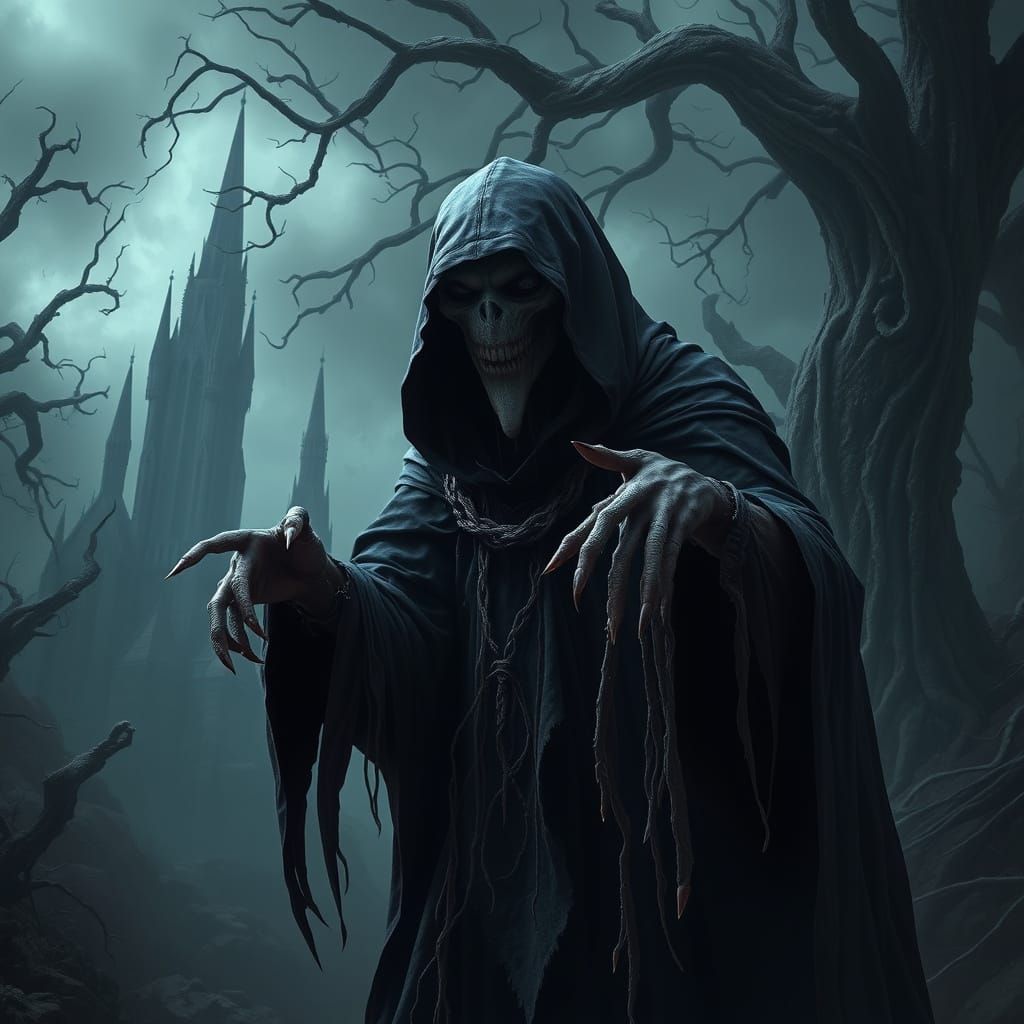 Gothic Horror Icon in Dark Fantasy Landscape