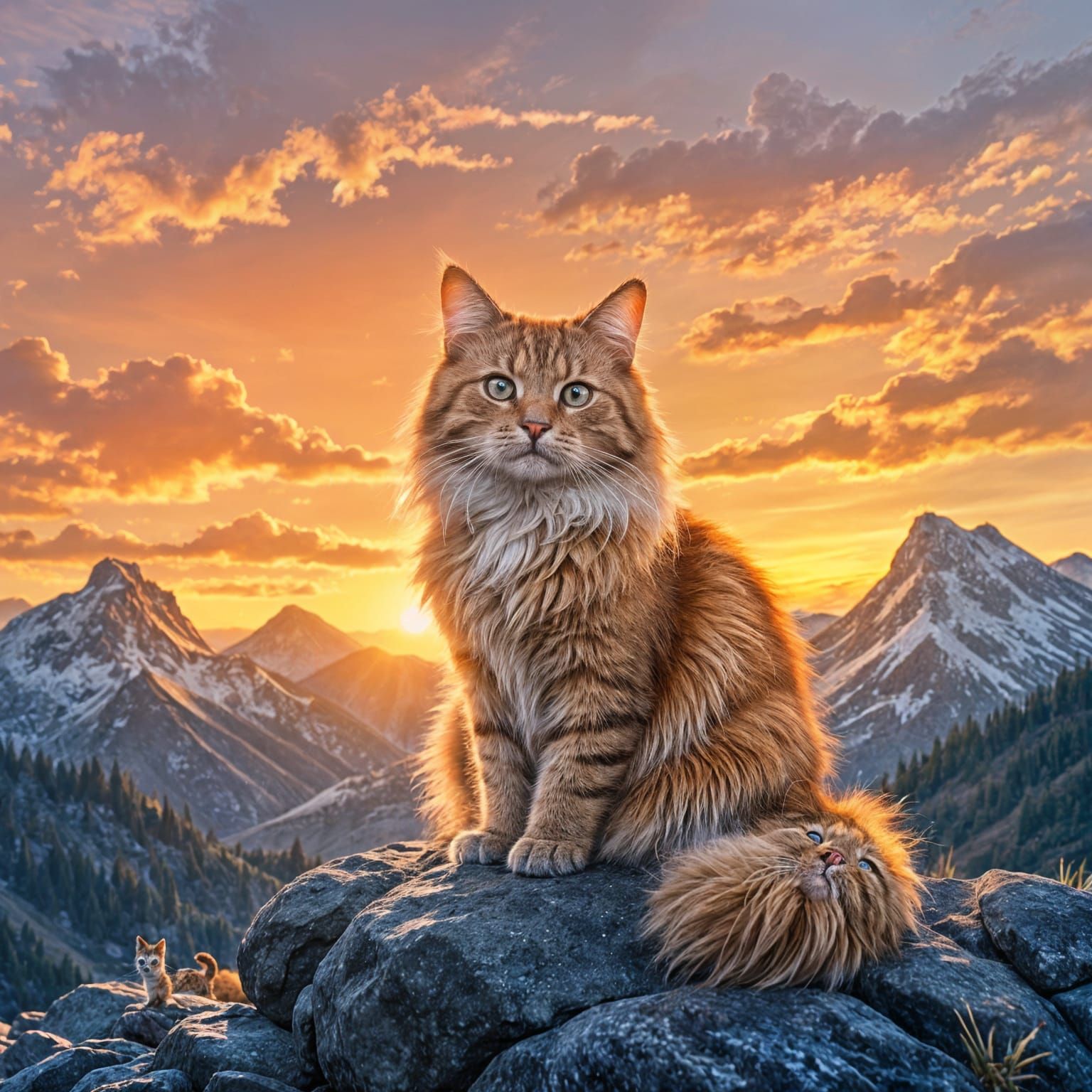 Spanish Cat at Sunset on a Mountain