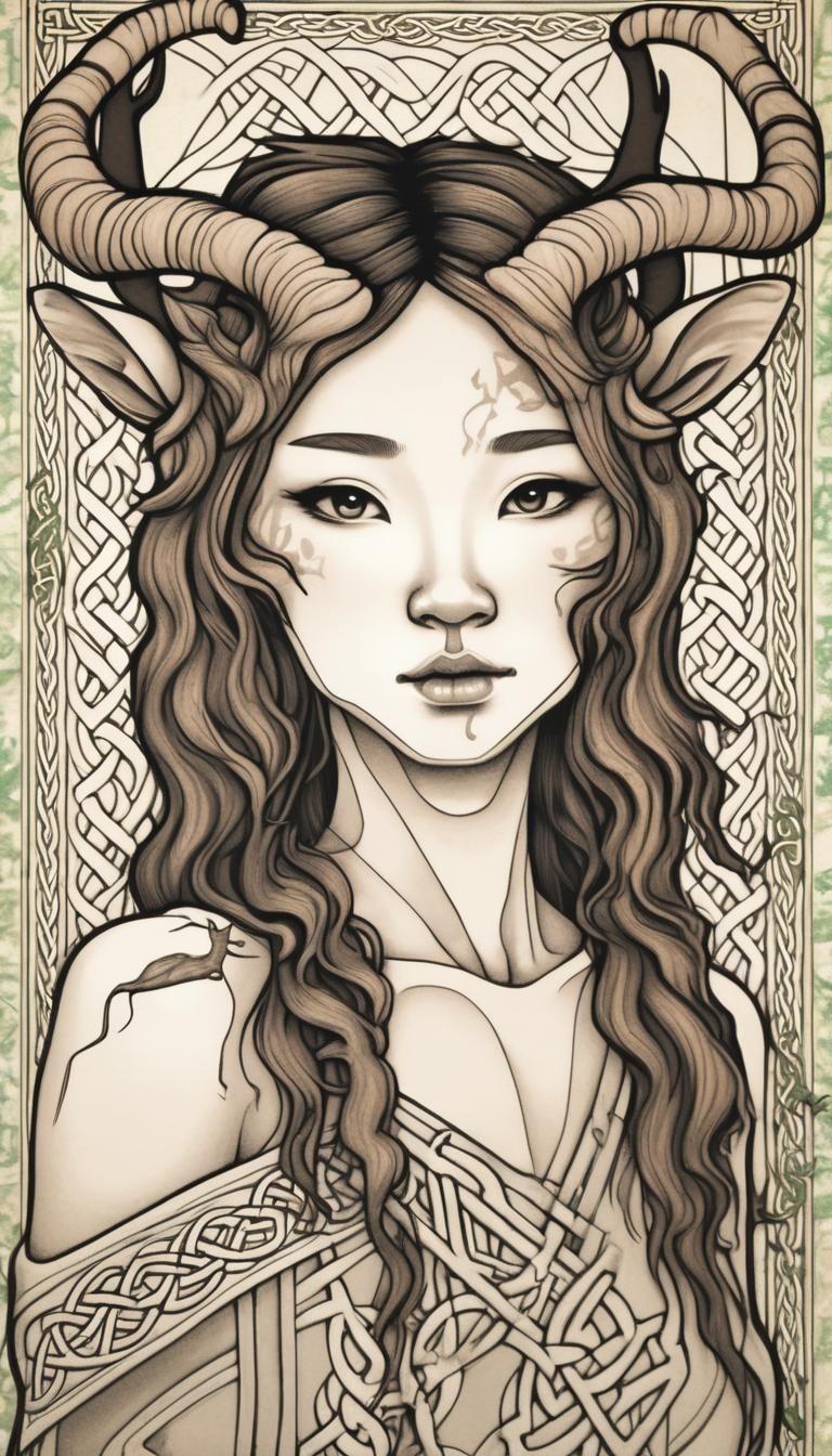 Faun Woman Portrait in Art Nouveau Style