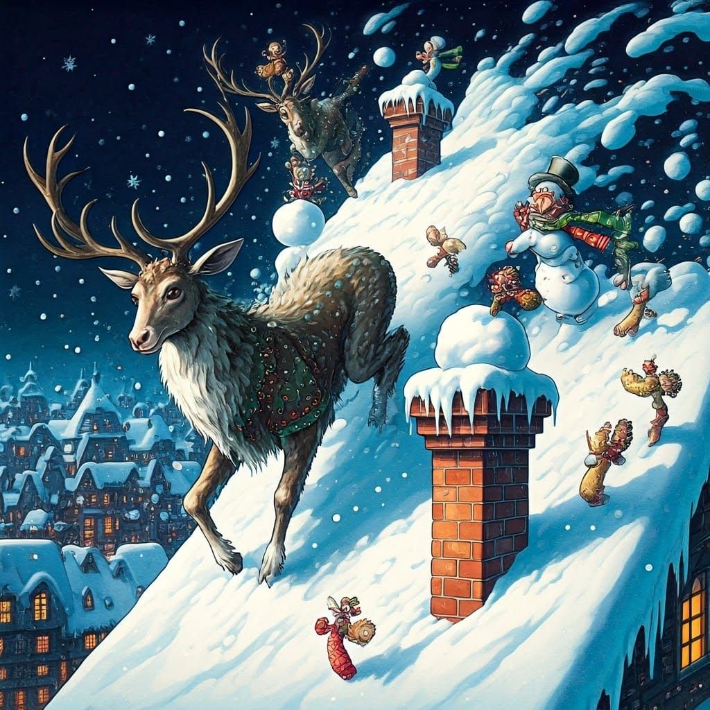 Whimsical Snowball Fight in Vibrant Winter Wonderland