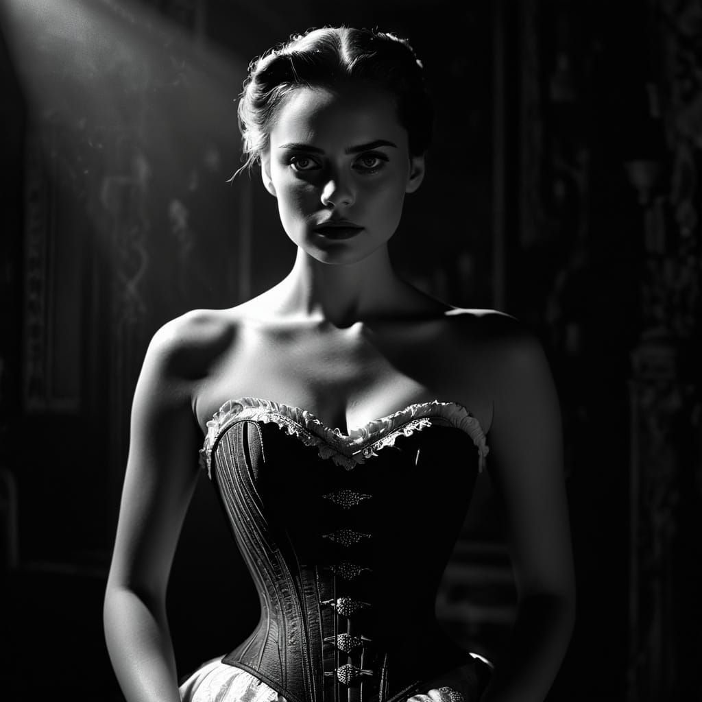 Enigmatic Woman in Dramatic Spotlight, Noir Film Still
