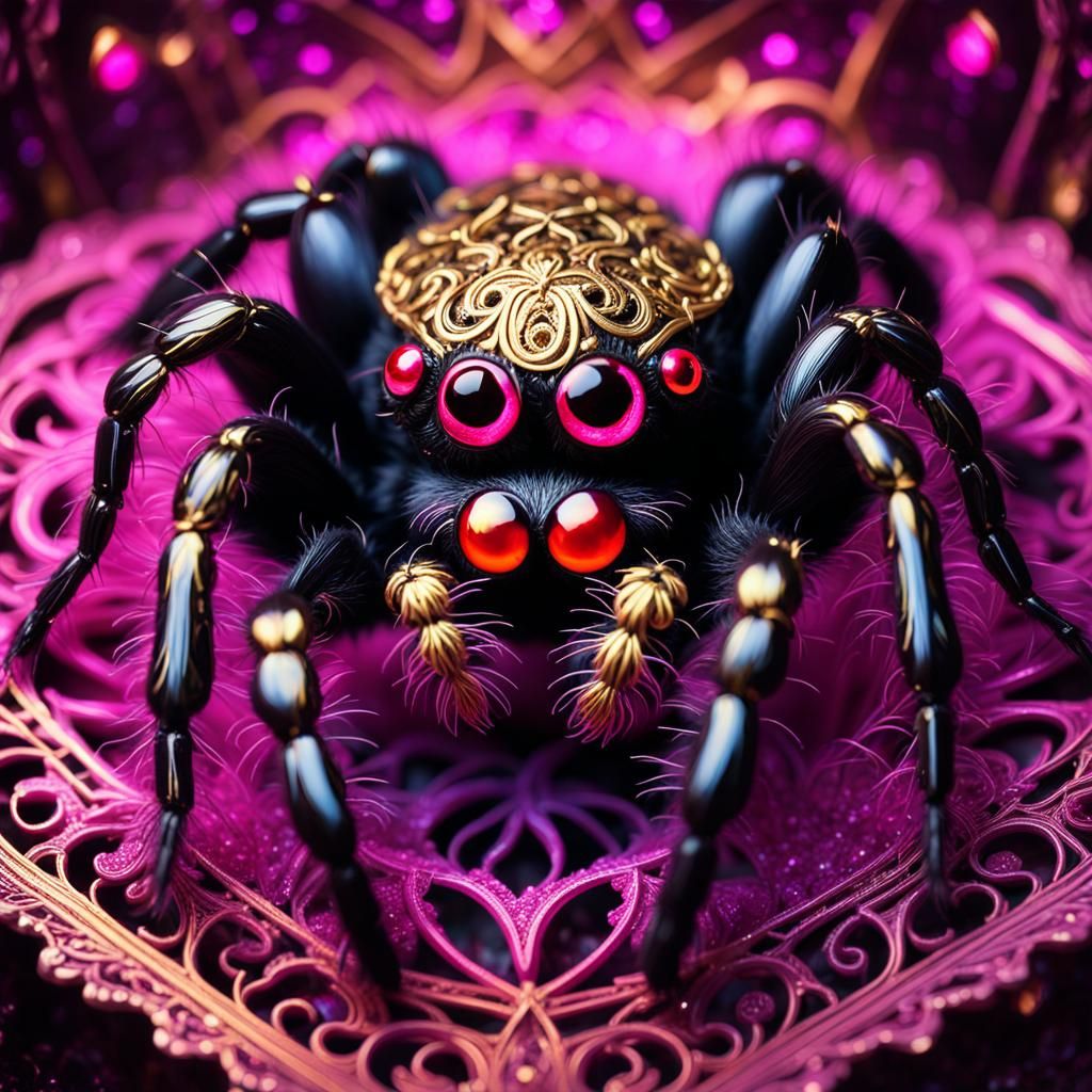 Jumping Spider Monster in Victorian Dress: Hyperrealistic Ne...