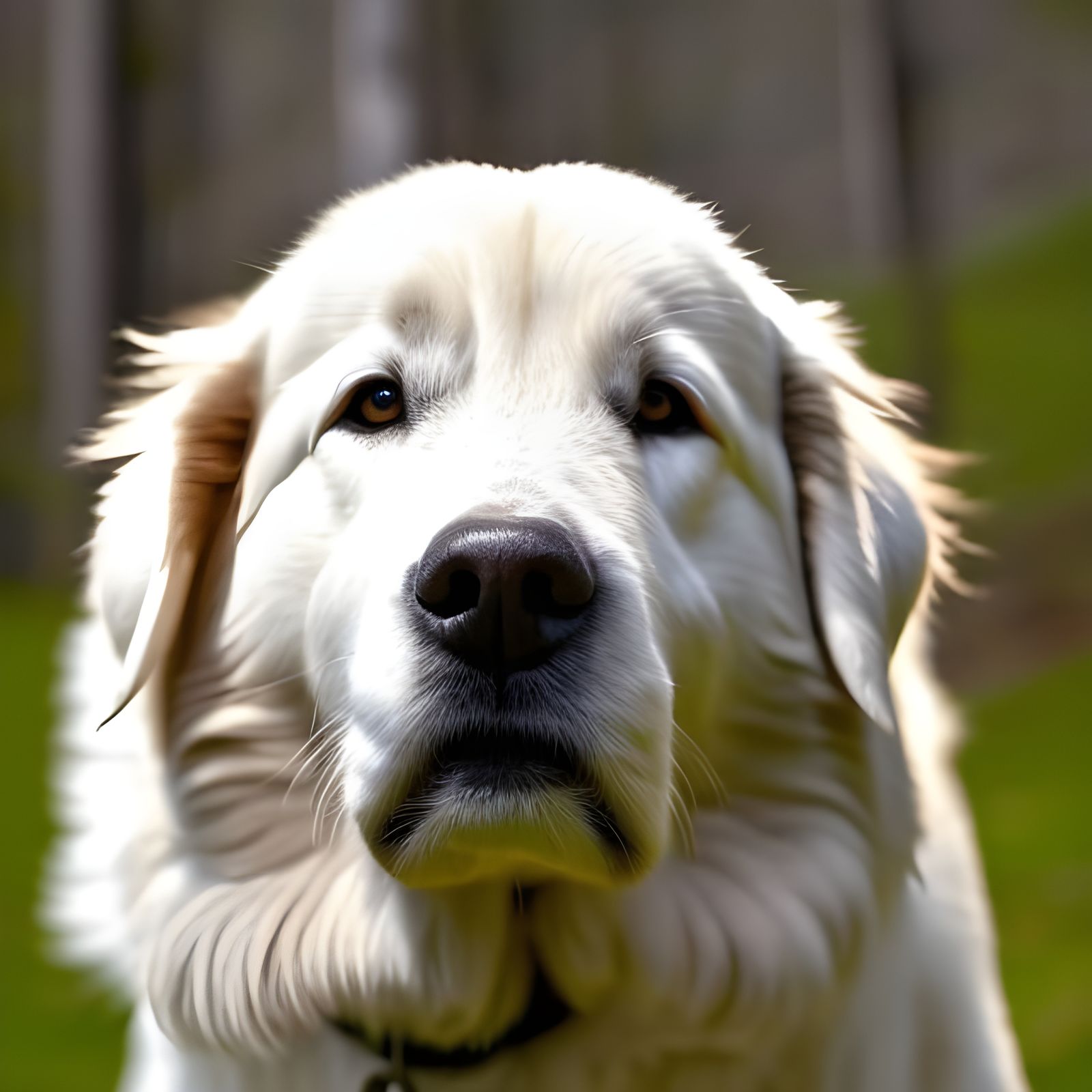 Striking Portrait of a Great Pyrenees Dog in Dreamy Soft Lig...