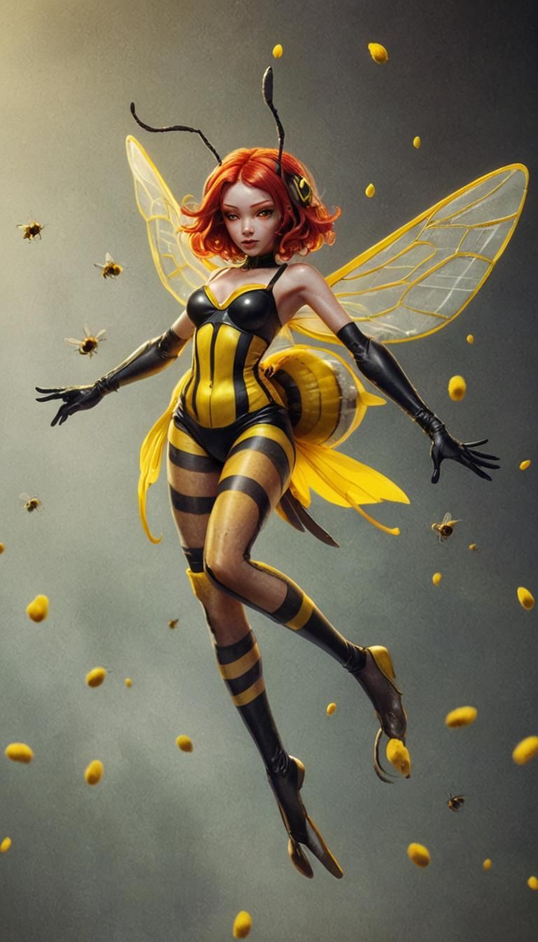 Woman Transforms into Bee: Vibrant Concept Art