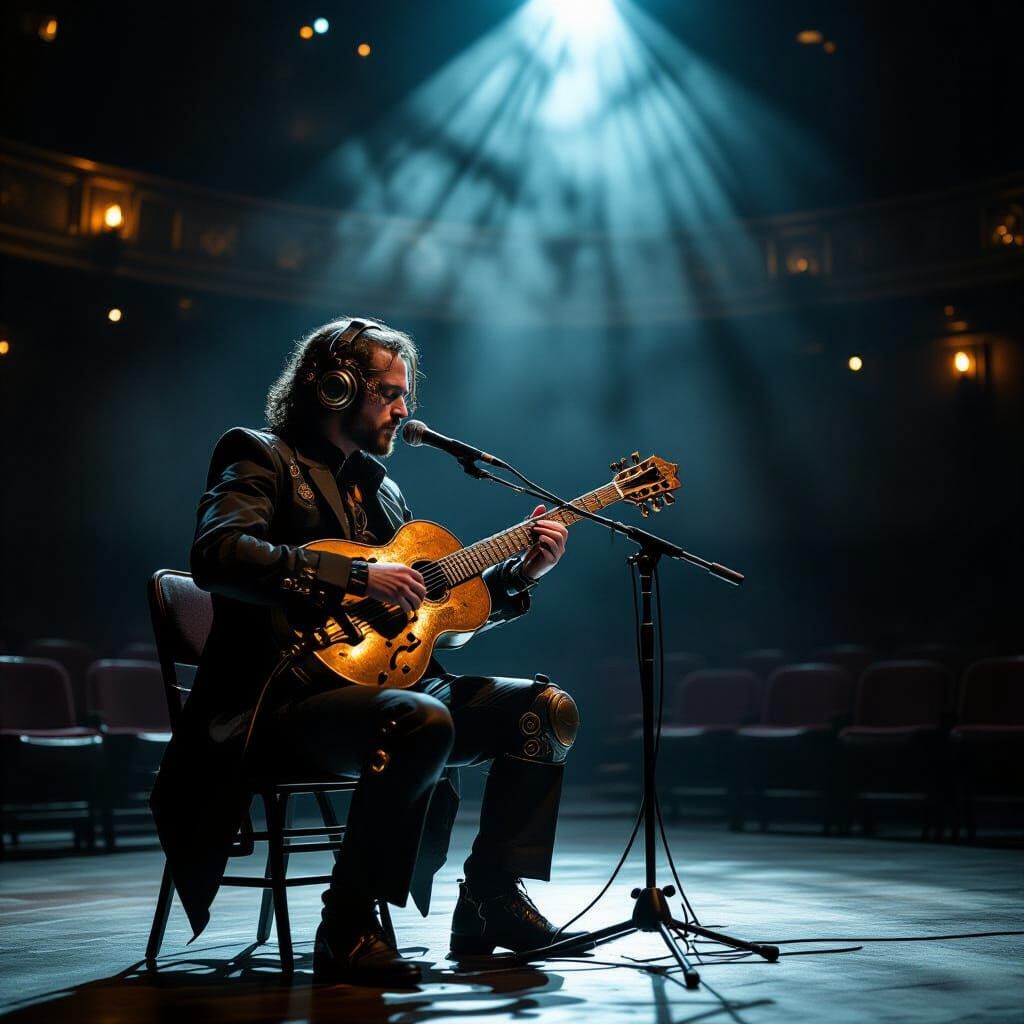 Cyborg Musician in Abandoned Hall: Cyberpunk Steampunk Film ...