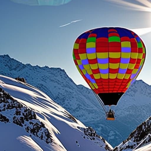 Hot Air Balloons Over Alpine Mountain Sunrise